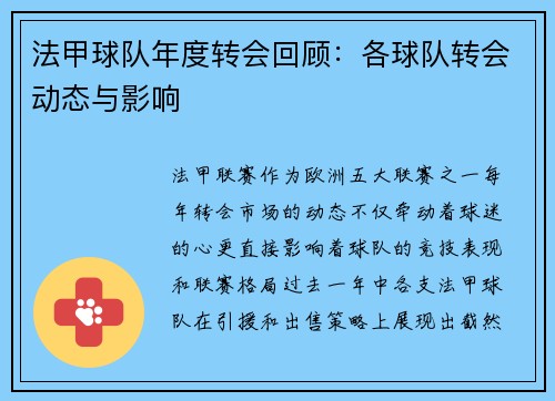 法甲球队年度转会回顾：各球队转会动态与影响