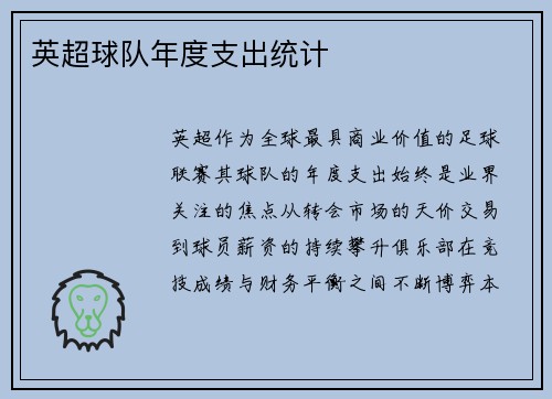 英超球队年度支出统计