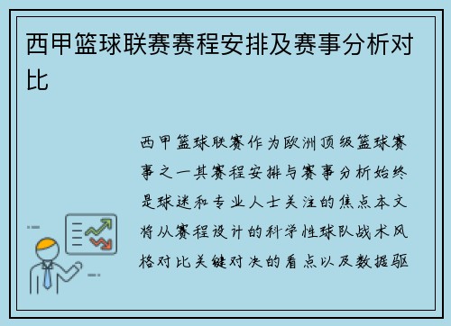西甲篮球联赛赛程安排及赛事分析对比